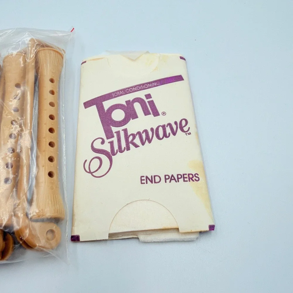Vintage Toni Silkwave Hair Perm Rods End Papers Set Tan Gray Plastic MCM Beauty